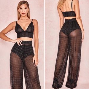 House of CB Black Sheer Wide Leg Pants